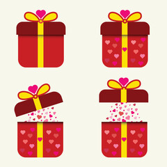 Red and yellow  color Valentine's Day  present  surprise  gift box set with ribbon for valentine present  gift