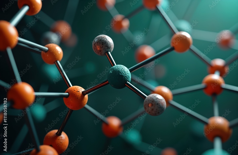 Aufkleber 3D rendering of molecular structure. AI algorithm analyzes molecule. Future tech concept. Biomedical research. Advanced science, tech innovation. Molecular model. Complex system study. Science