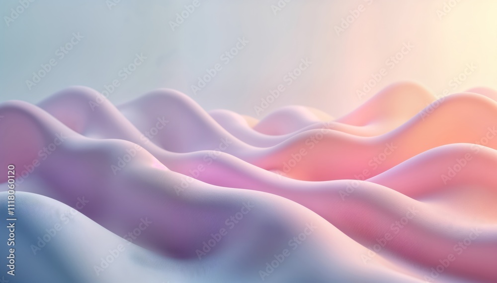 Poster abstract illustration shows soft pastel colors like pink, light purple creating smooth wavy shapes r