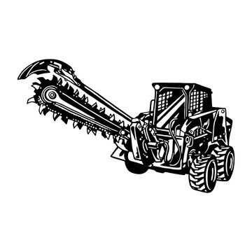 recommend clip art: Skid Steer Trencher - Heavy Equipment - Heavy Machinery, Construction Machinery Stencil Cut File