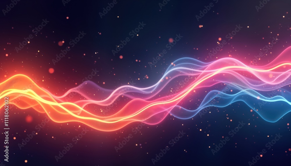 Aufkleber abstract energy flow illustration. dynamic lines of glowing colors ripple, move across dark backgrou