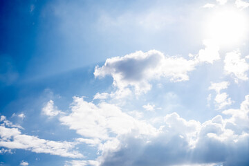 Sky, Summer blue sky cloud gradient light white background.Focus on clouds. Beauty clear cloudy in sunshine calm bright winter air bacground. Gloomy vivid. Heaven sky bright in spring wind