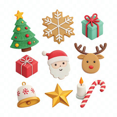 abstract 3d Christmas element set isolated on white background