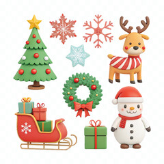 abstract 3d Christmas element set isolated on white background