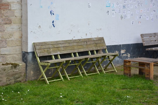 Belgian bench in Gand, Belgium, Chairs converted into original benches, street art bench