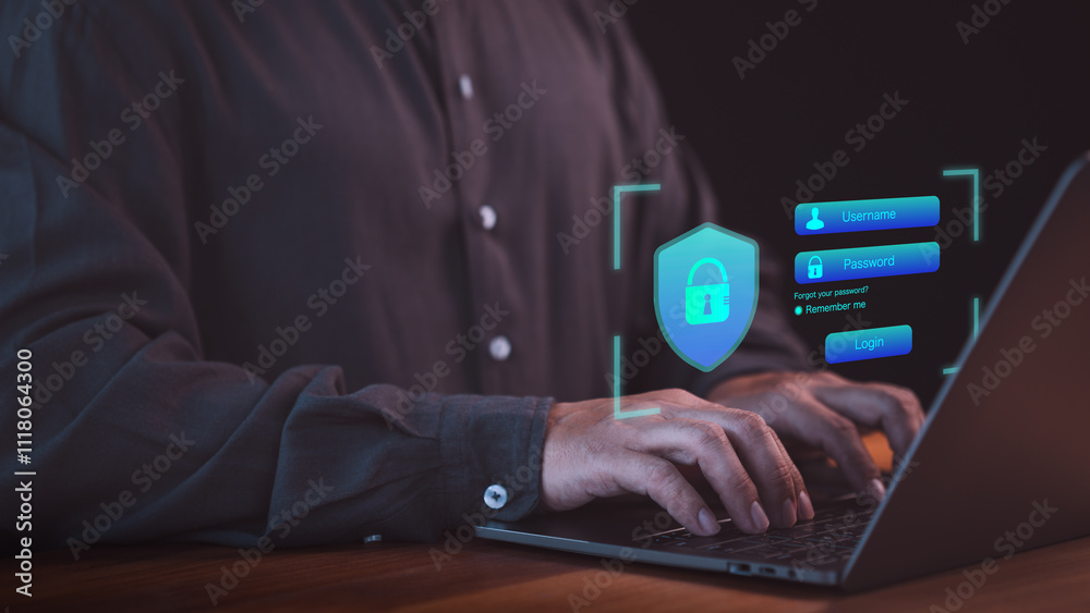 Leinwandbilder Concept of cyber security, information security and encryption on laptop, highlighting secure login methods, interface show username and password field, cybersecurity and user identity protection.