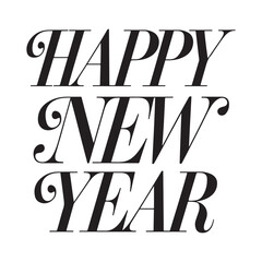 Happy New Year typography in black color