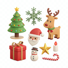 abstract 3d Christmas element set isolated on white background