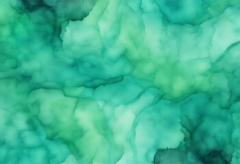 Naklejka premium Abstract watercolor painting with various shades of green and teal.
