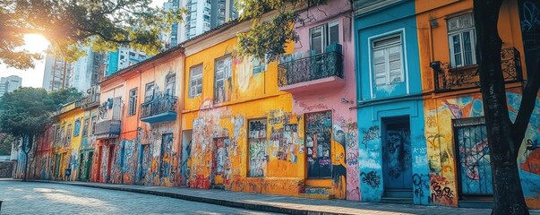 Fototapeta premium A mural-covered building wall, showcasing street art culture