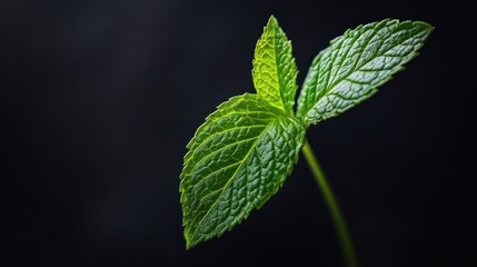 mint leaf on a black background