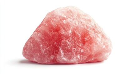 Pink Tibetan Himalayan salt mound with a natural texture, isolated on a seamless white background