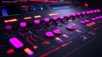 Obraz premium Futuristic Control Panel Neon Lights Buttons Technology Interface