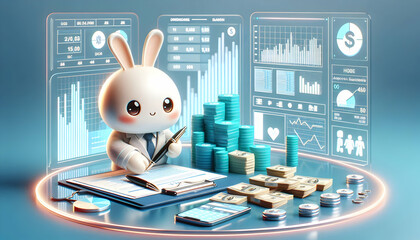 3D Medical financial planner analyzing budget on bokeh digital art background concept as Medical financial planner analyzing budget reports and financial charts on a desk with a bokeh digital art back