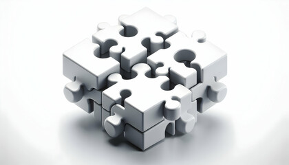 3D Monochrome puzzle pieces forming team logo isolated on white background concept as Monochrome puzzle pieces arranged to form a team logo representing identity and cohesive teamwork in team building