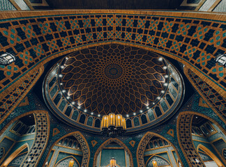 Blue and gold detail Islamic Grand mosque interior Architecture, HD background