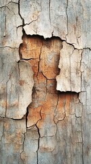 Obraz premium Close-up of cracked tree bark revealing textures and colors of natural wood.