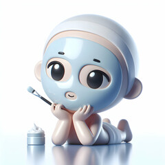 3D Person using face mask on glossy background copy space below concept as A close up of a person applying a face mask on a glossy background highlighting skincare and relaxation with ample copy space