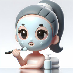 3D Person using face mask on glossy background copy space below concept as A close up of a person applying a face mask on a glossy background highlighting skincare and relaxation with ample copy space