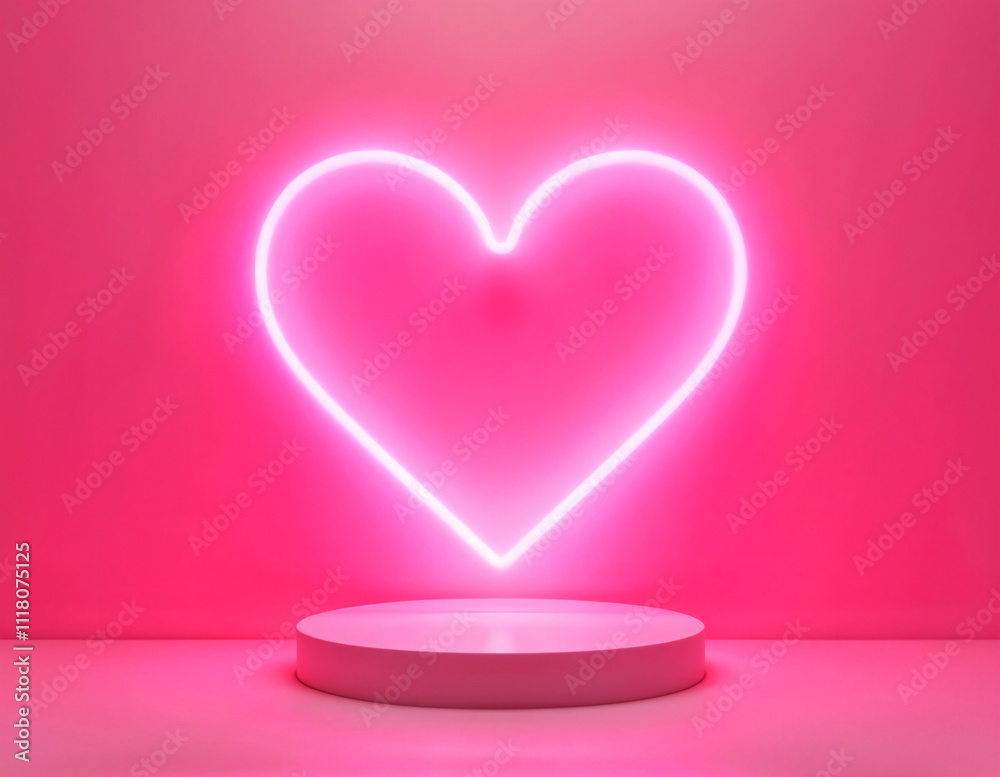 Fototapete 3d heart-shaped podium background vector with a white light neon outline
