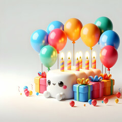 3D Plain background with birthday candles and confetti copy space above. concept as A clean plain background featuring lit birthday candles and colorful confetti symbolizing joy and festivity in celeb