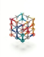 A modular cube icon with interconnecting lines in various colors symbolizing microservices architecture AI Generative

