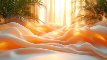A serene landscape of soft, flowing fabric illuminated by warm light.