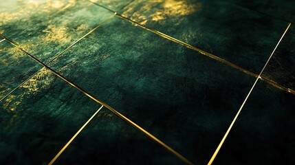 Luxurious Green Texture with Golden Lines in Abstract Design