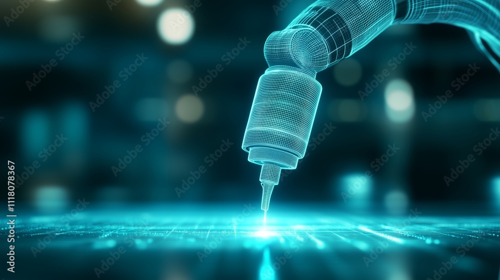 Poster digital pen creating intricate designs on a virtual canvas in a modern tech workspace illuminated by