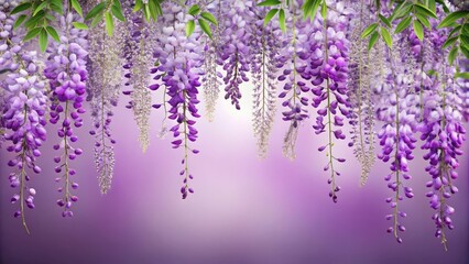 Naklejka premium Beautiful wisteria blossoms creating a serene ambiance in a nature setting floral artwork soft purple tones