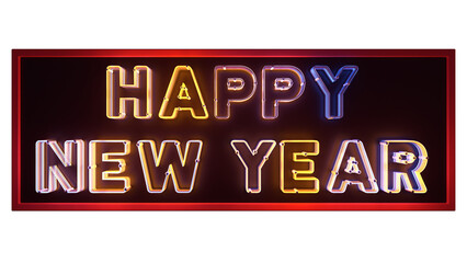 Happy new year neon banner with transparent background