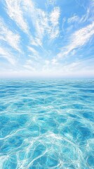 A serene ocean scene with vibrant blue water reflecting a clear sky adorned with wispy clouds.
