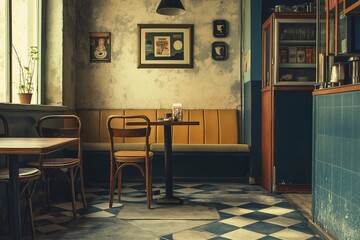 A charming café featuring retro decor and a cozy atmosphere for relaxation.