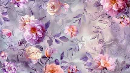 This is a stunning floral design that showcases delicate pink and purple blooms set against a soft background