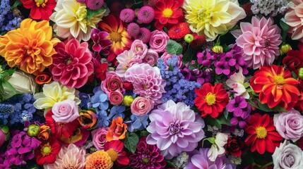 A stunning and vibrant array of colorful flowers, brilliantly showcasing the natural beauty and diversity of nature