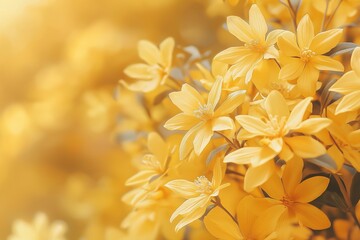 Obraz premium A beautiful display of vibrant yellow flowers in soft focus, symbolizing joy and warmth in nature.