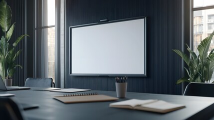Fototapeta premium Modern Meeting Room Designed for Pitching Creative Ideas with Natural Light and Minimalist Decor for Enhanced Collaboration and Innovation