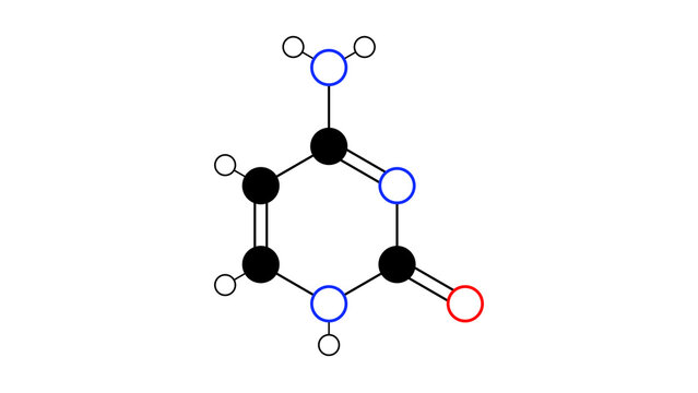 cytosine molecule, structural chemical formula, ball-and-stick model, isolated image nucleobase