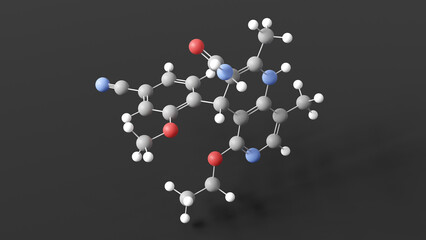 finerenone molecule 3d, molecular structure, ball and stick model, structural chemical formula antihypertensive