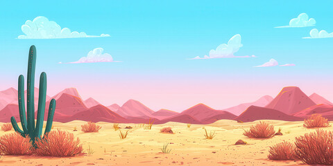 vibrant desert landscape with cacti and mountains