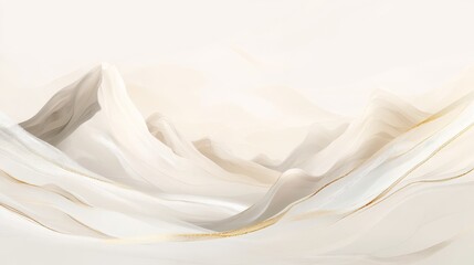 Abstract Beige Gold Mountain Landscape Digital Art, Fluid Composition, Minimalist Design,Creamy Hues, Golden Lines Abstract art, digital painting
