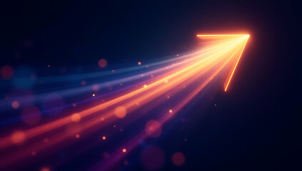 Glowing Digital Arrow of Vibrant Colorful Particles: Symbolizing Data Flow and Technological Direction