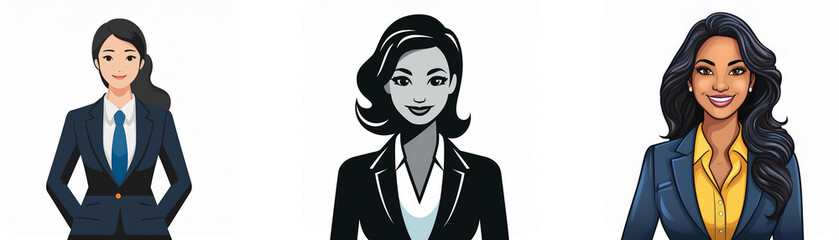 Three diverse businesswomen in professional attire.  Smiling faces convey confidence and success.