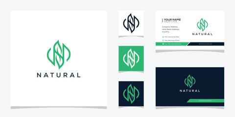 Initial letter N green leaf flower natural, logo design graphic vector icon
