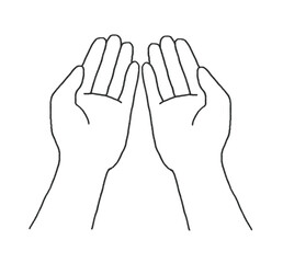 重なる両手のひらの線画イラスト