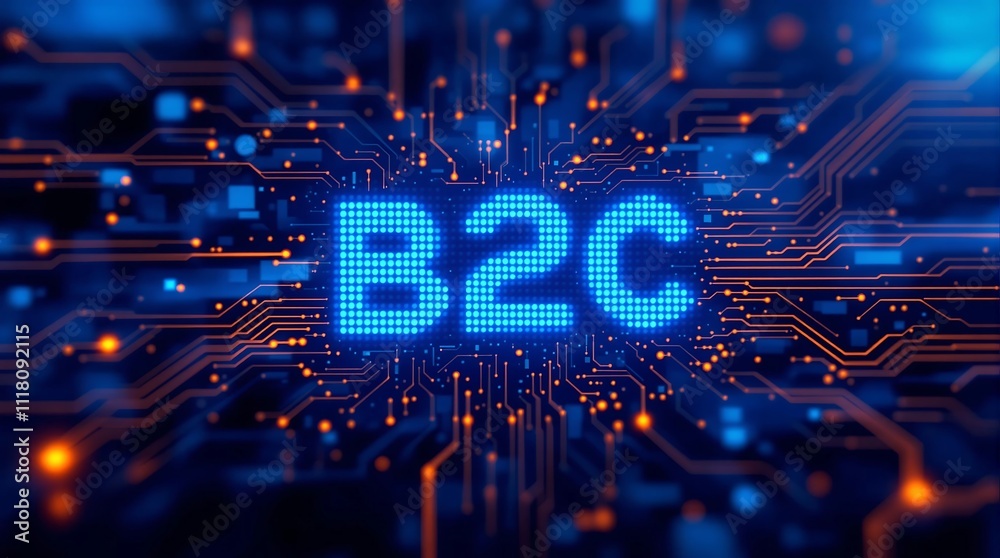 Poster digital matrix binary code representing b2c (business to consumer) concept