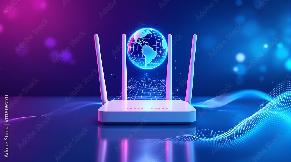 Poster modern high-speed 5g router for home secure networks and online communication representing high band