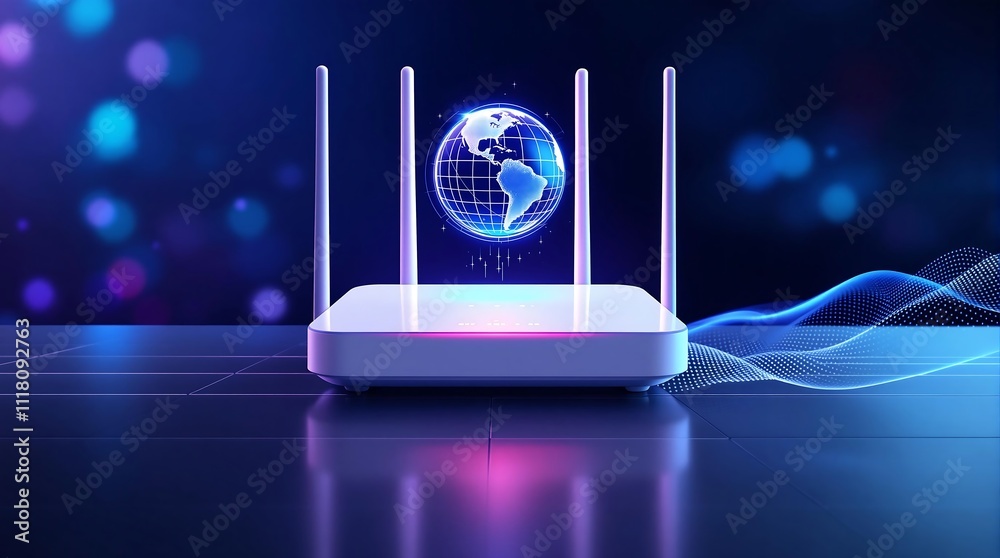 Poster modern high-speed 5g router for home secure networks and online communication representing high band
