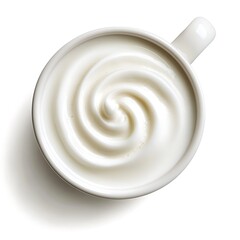 Anime milk frother with foam spiraling out on a white background