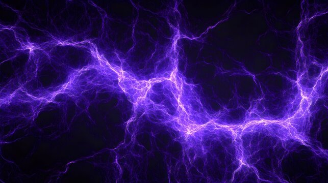 Dynamic display of purple electric energy illuminating the darkness with striking lightning patterns across a black background